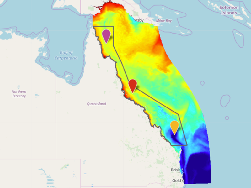 map of Australia's north-eastern coastline with an offshore area highlighted