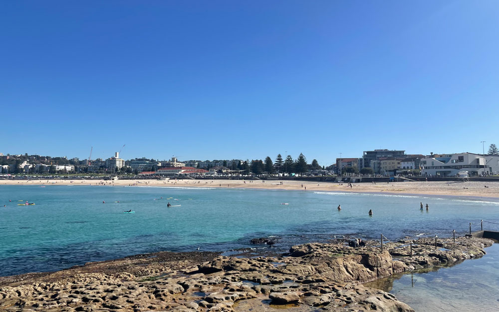 Beach with city in background