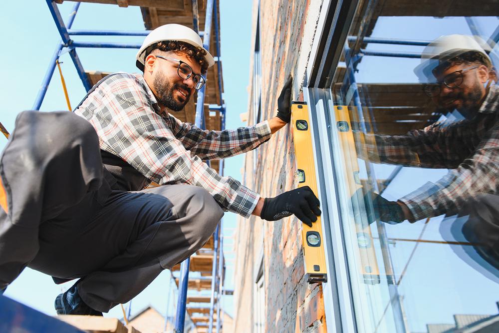 Man leveling window