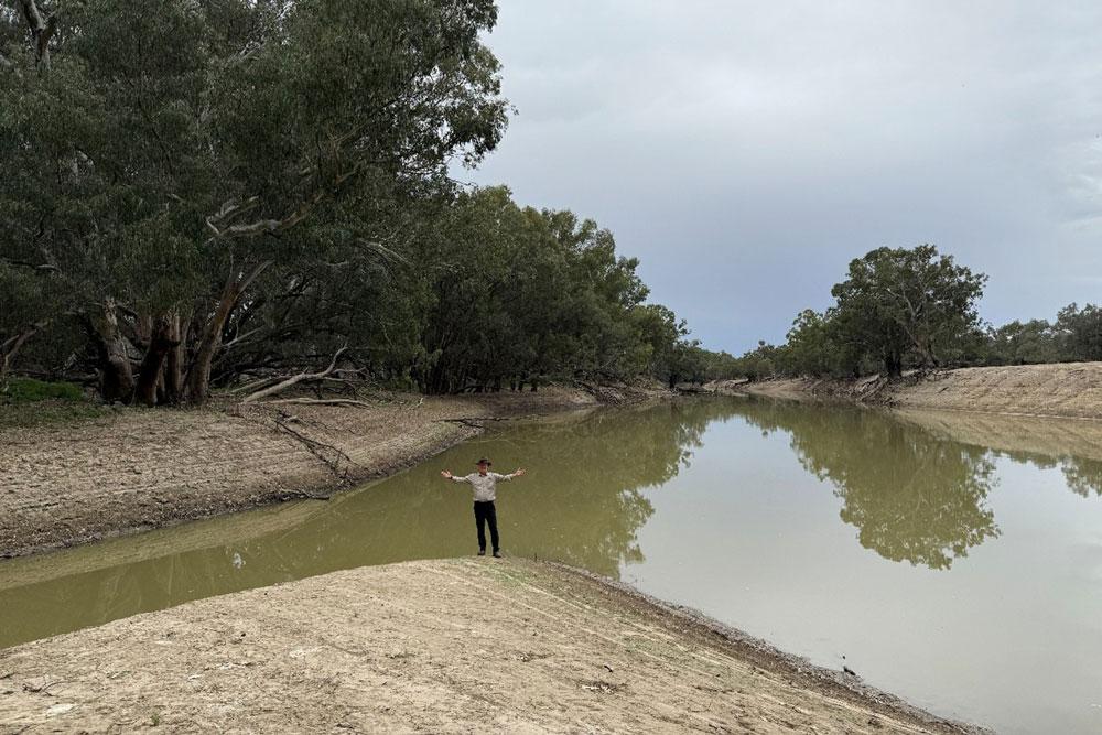 Dr Simon Banks at the junction of the Warrego and Darling rivers in November 2025.
